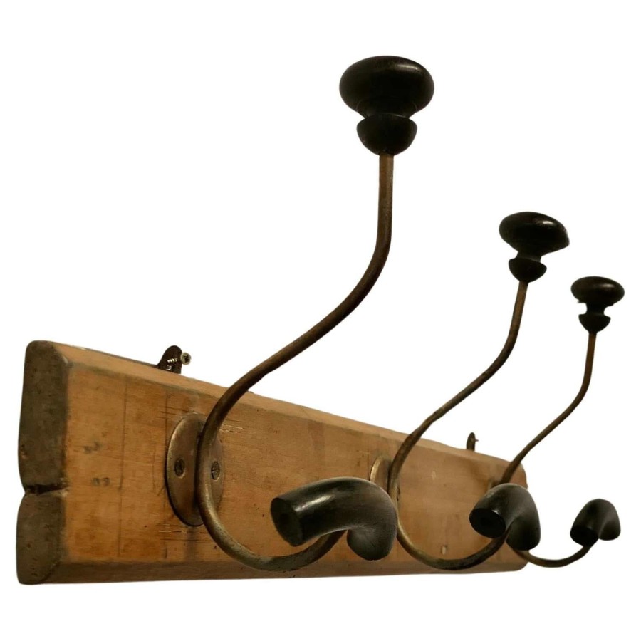 Row of 3 French Bentwood and Turned Wood Coat Hooks