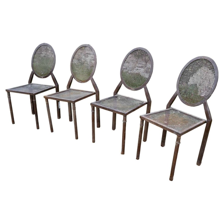 Set of 4 Brutalist Iron Stacking Dining Chairs