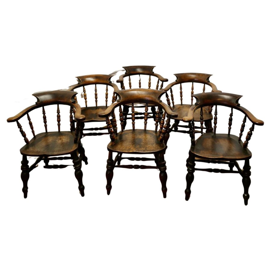 Set of 6 English Oak and Elm Windsor Carver Chairs