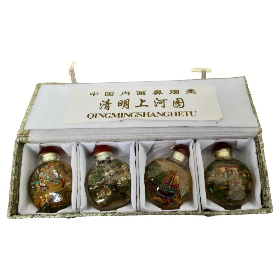 Set of Japanese Hand Painted Perfume or Snuff Bottle in Original Box