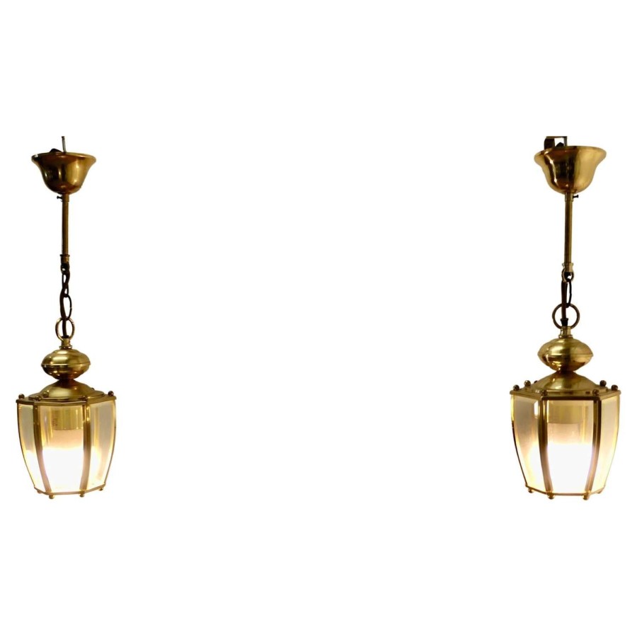 Superb Quality Pair of Art Deco Style Brass and Glass Lanterns