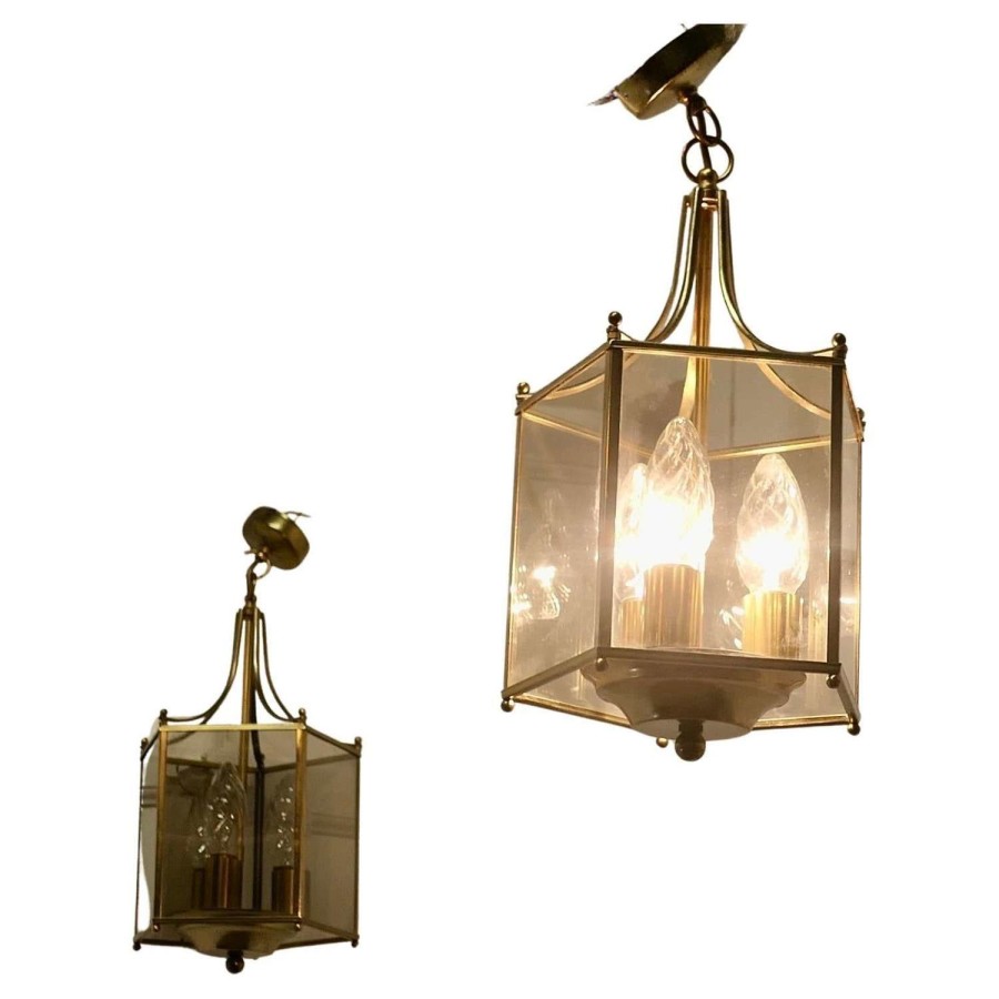 Superb Quality Pair of Art Deco Style Brass and Glass Lanterns