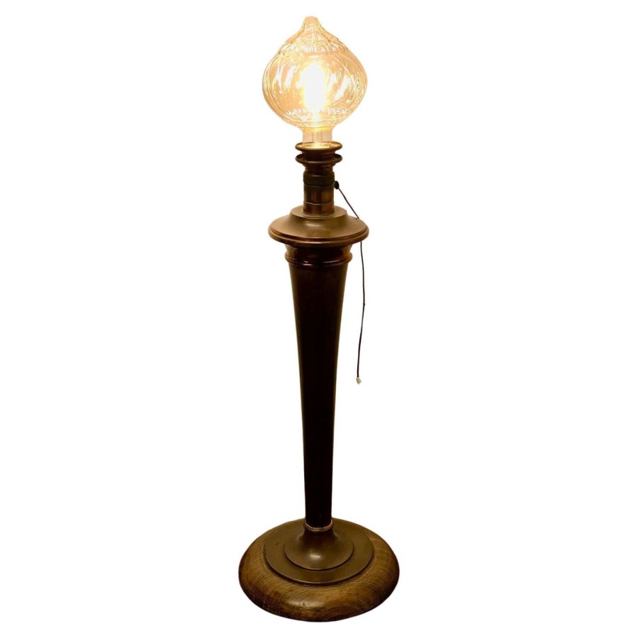 Tall Art Deco Walnut and Copper Table Lamp
