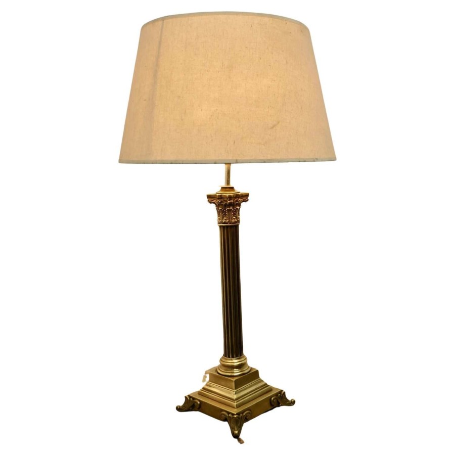Tall Brass Corinthian Column Table Lamp with Shade