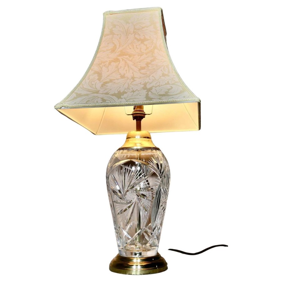 Tall Hand Star Cut Glass and Brass Table Lamp This is a very pretty piece