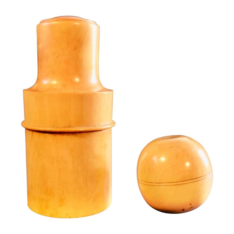 Treen Apothecary’s Bottle and Spherical Thimble Box in Sycamore Made