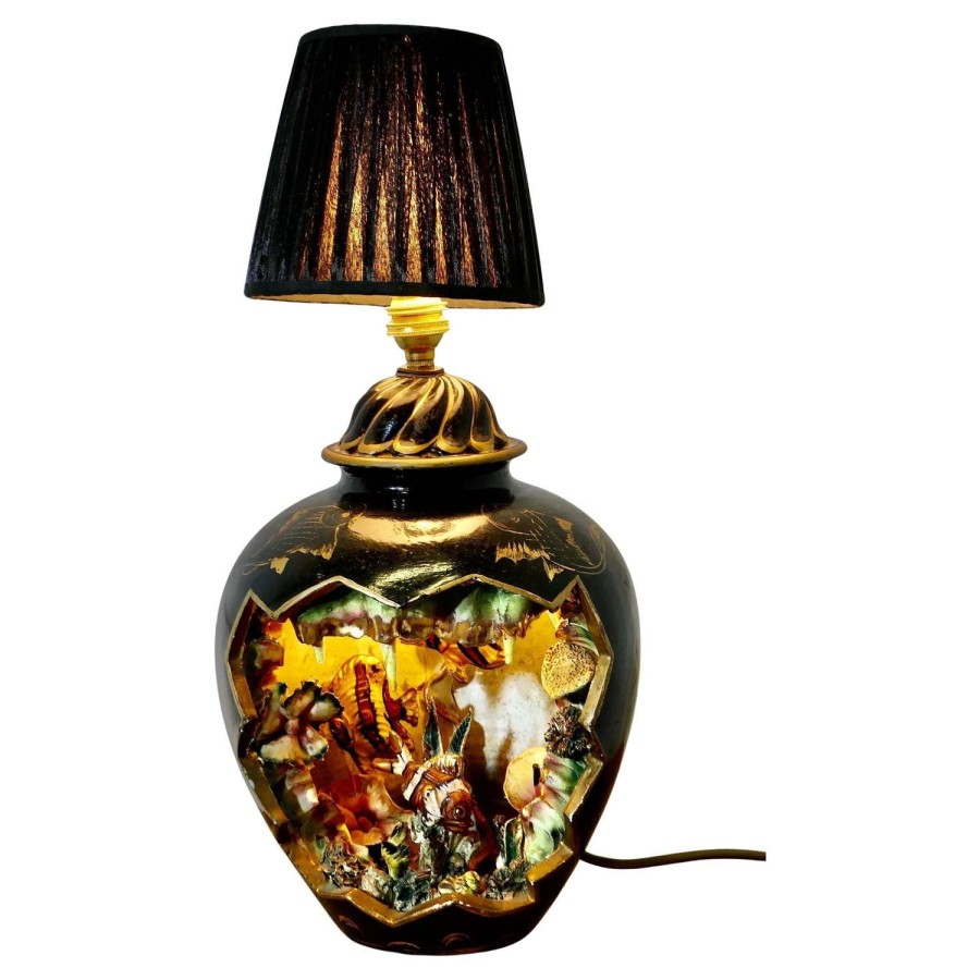 Vallauris Pottery Aquarium Lamp Signed Kérina Monaco A Trompe l'oeil aquarium