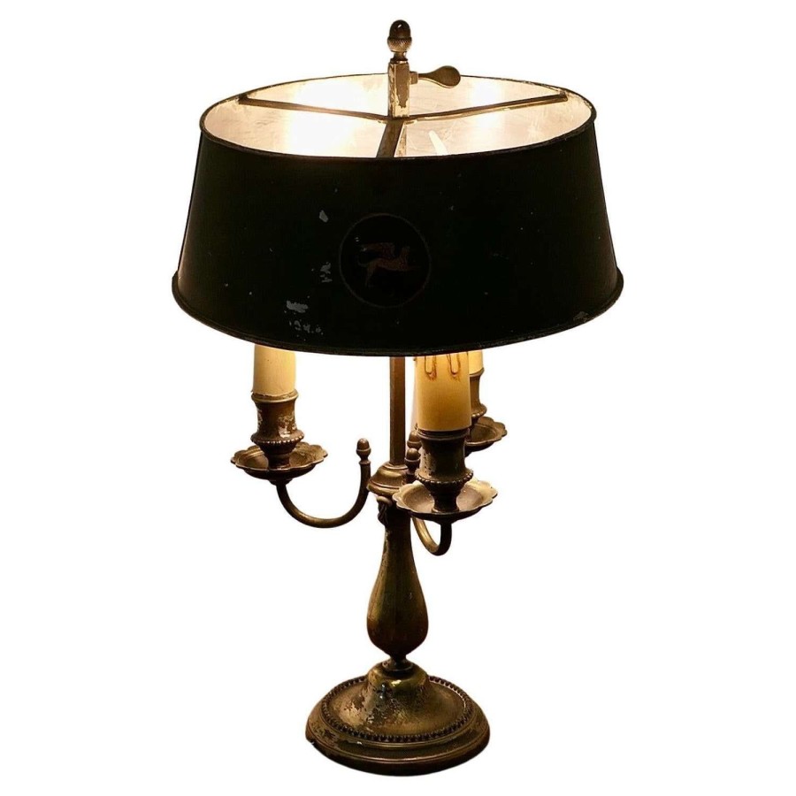 Very Old Silver Plated French Triple Bouillotte Desk Lamp