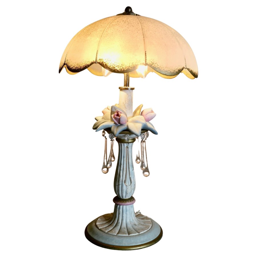 Vintage Italian Table Lamp in Porcelain and Glass - Image 2