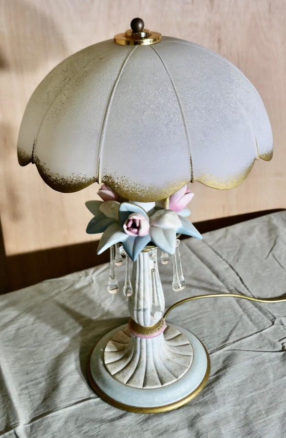 Vintage Italian Table Lamp in Porcelain and Glass - Image 7