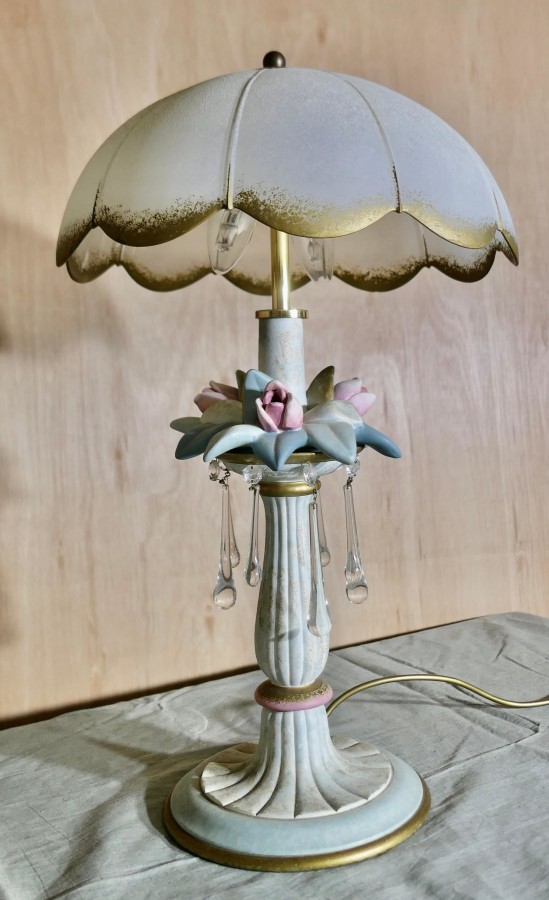 Vintage Italian Table Lamp in Porcelain and Glass - Image 8