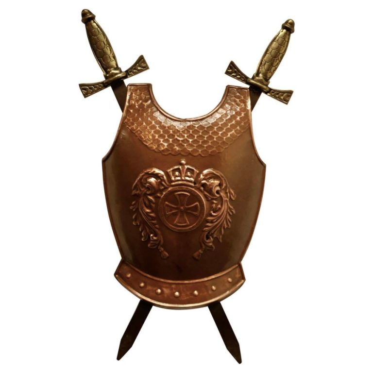 Wall Hanging Arts and Crafts Copper Breast Plate Shield with Cross Swo