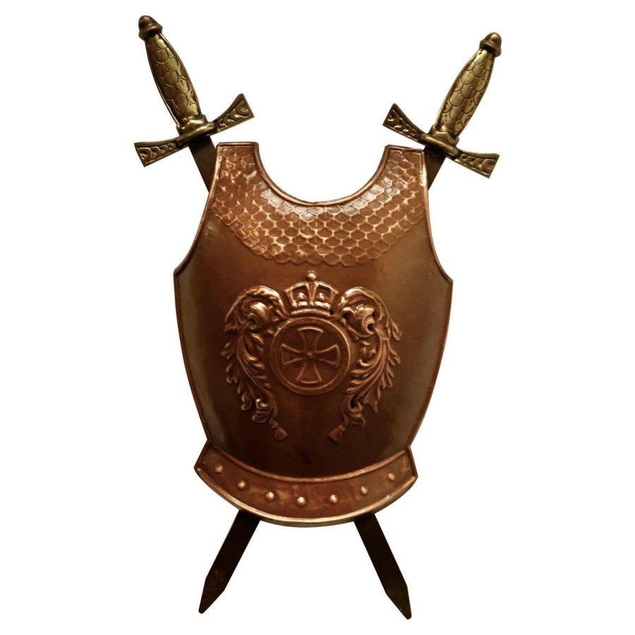 Wall Hanging Arts and Crafts Copper Breast Plate Shield with Cross Swo