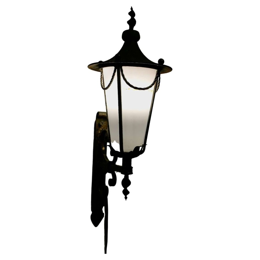 Wrought Iron and Opaque Wall Lantern