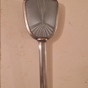 Vintage Art Deco vanity hair brush with silver-tone metal and guilloche enamel decoration