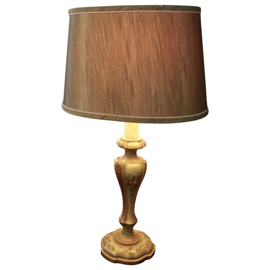 1920s Painted Lamp, Painted with Roses Shabby Finish