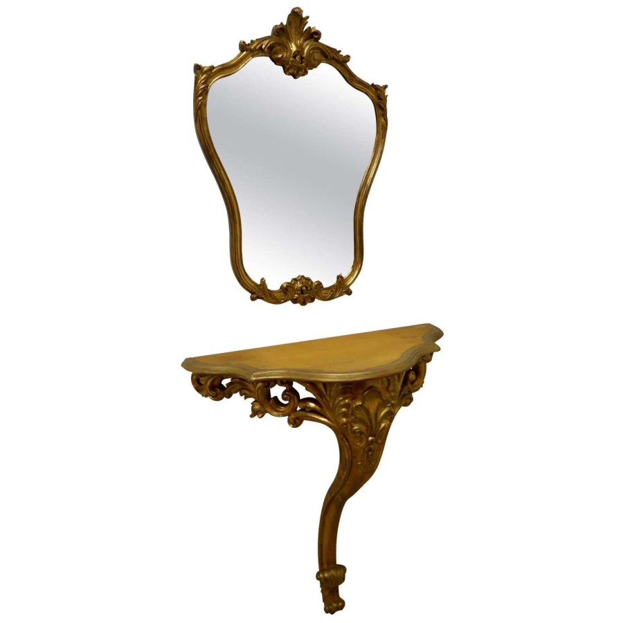 19th Century French Gilt Console or Hall Table and Matching Mirror Set