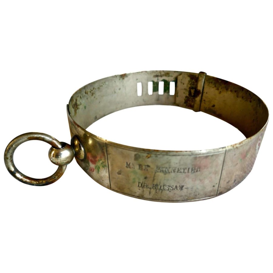 19th Century French Nickel Silver Hunting Dog Collar with Engraved Pro