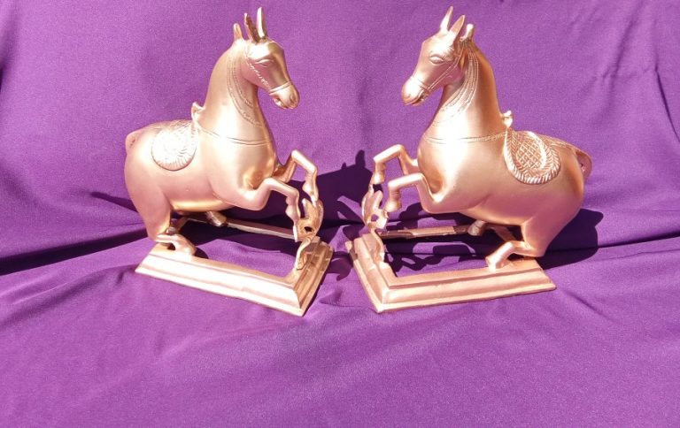 Magnificent Majestic Mughal Pair of Cast Brass Rearing Horses c1750