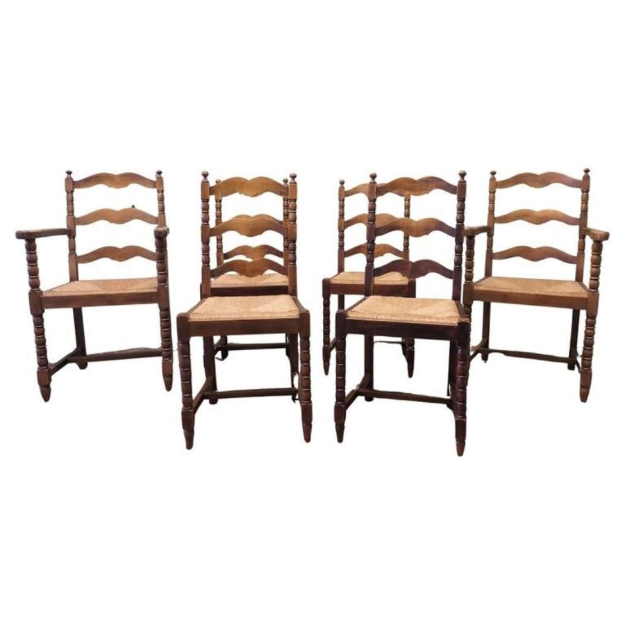 A Good Set of Wavy Ladder Back Dining Chairs