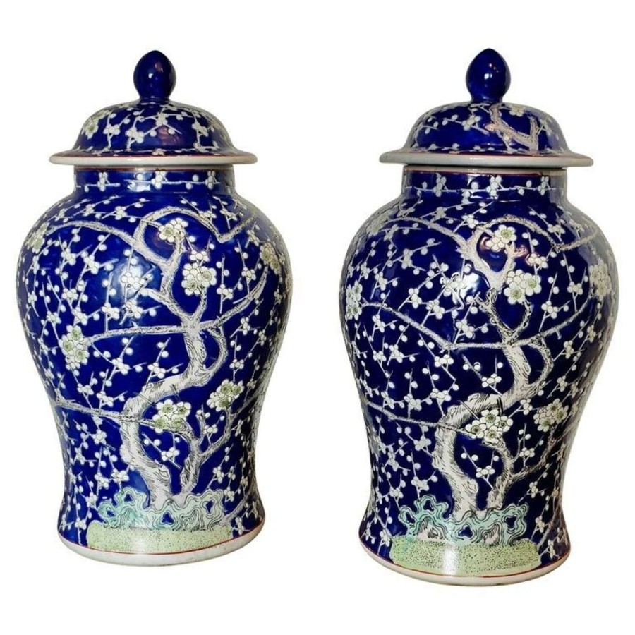 A Large Pair of Oriental Porcelain Ginger Jars A Lovely Vintage pair the Jars beautifull