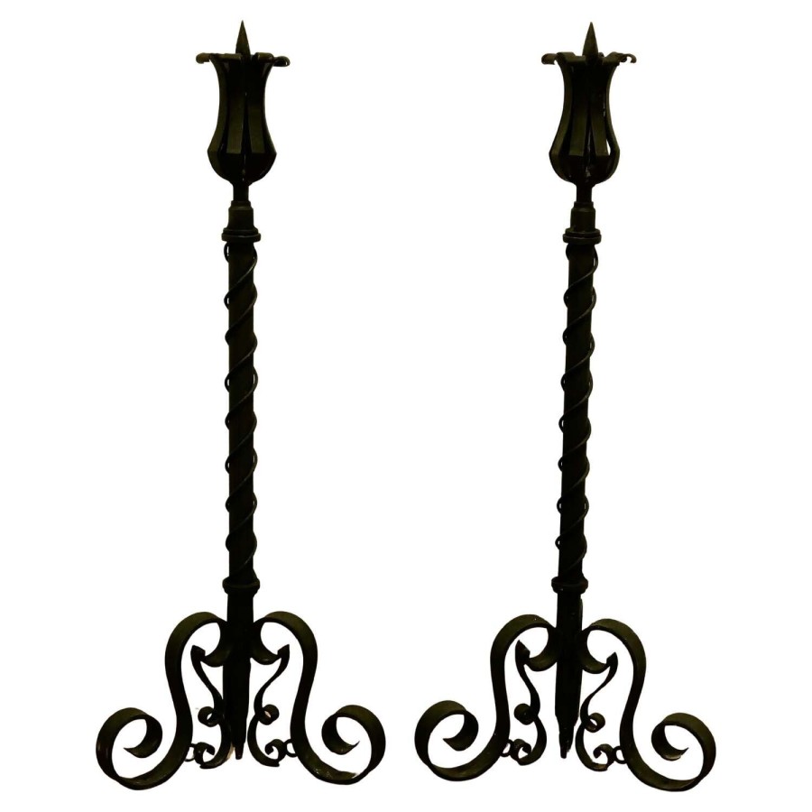 A Large Pair of Wrought Iron Candle Sticks or Torchère