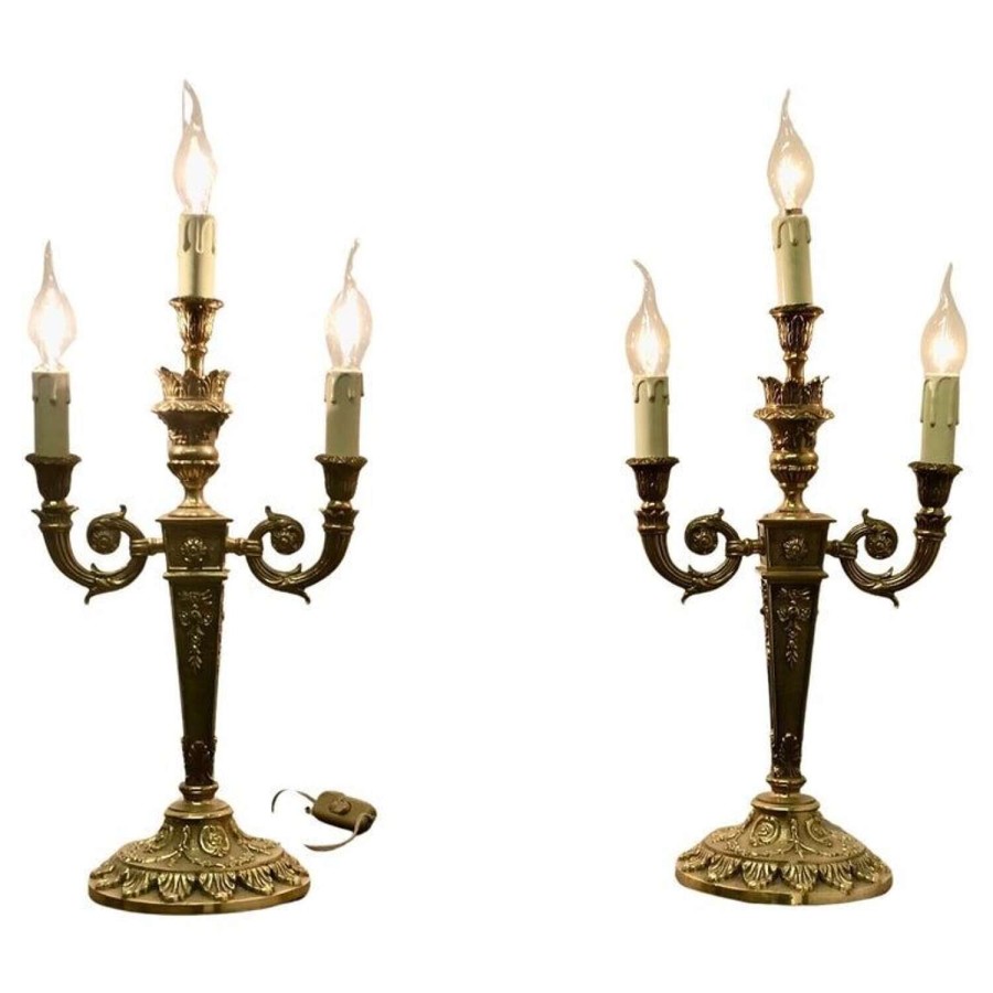 A Pair of Large Brass 3 Branch Electric Candelabra