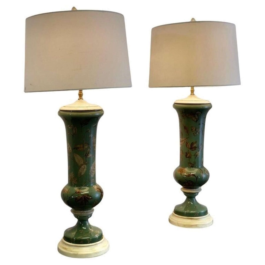 A Pair of Reverse Painted Tall Baluster Vase Lamps