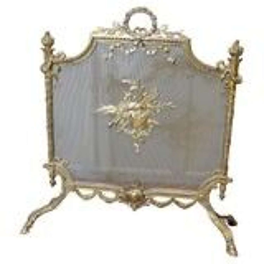 A Superb French Brass Rococo Fire Guard, Spark screen