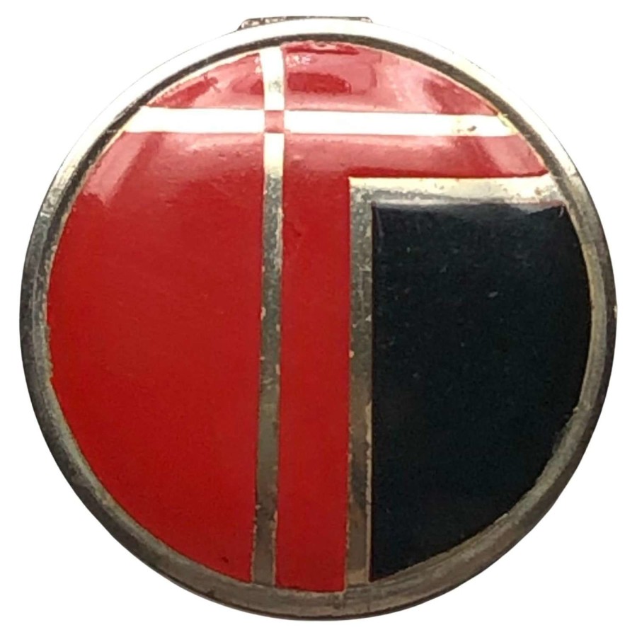Art Deco Black %26 Red Enamel Round Powder Compact 1920's