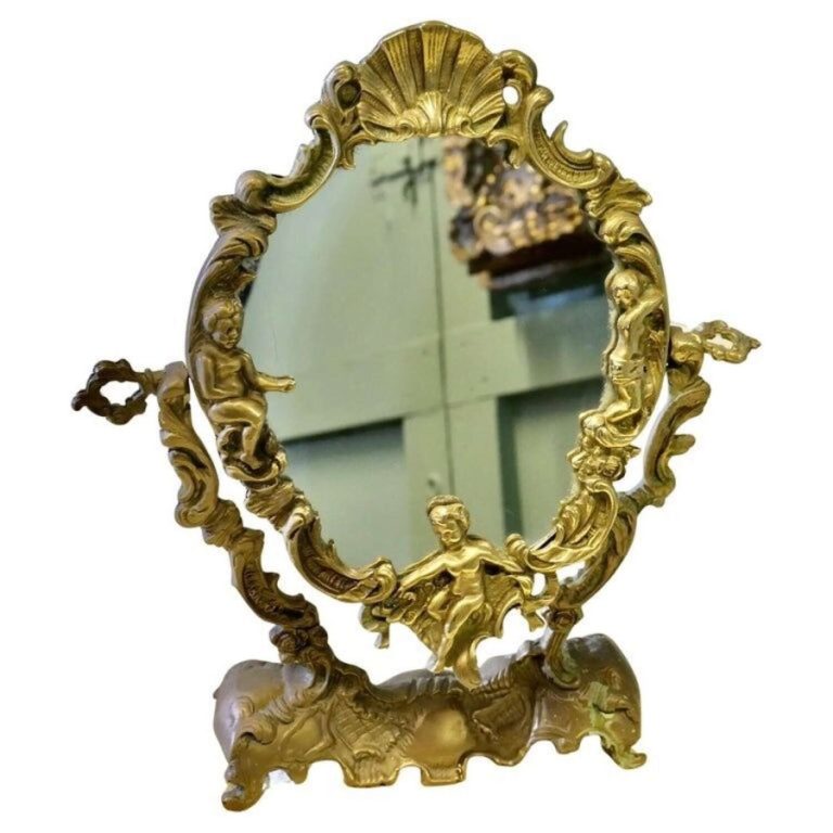 Arts and Crafts Gothic Style Brass Mirror