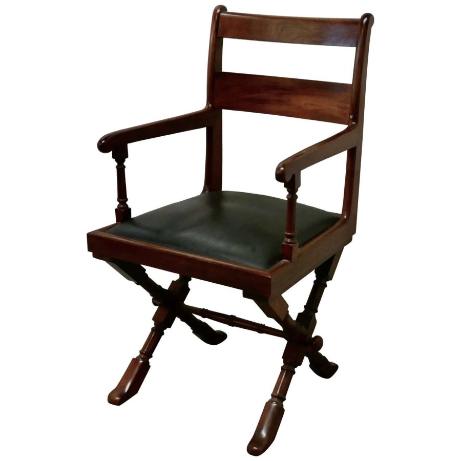Arts and Crafts X-Frame Mahogany Desk Chair