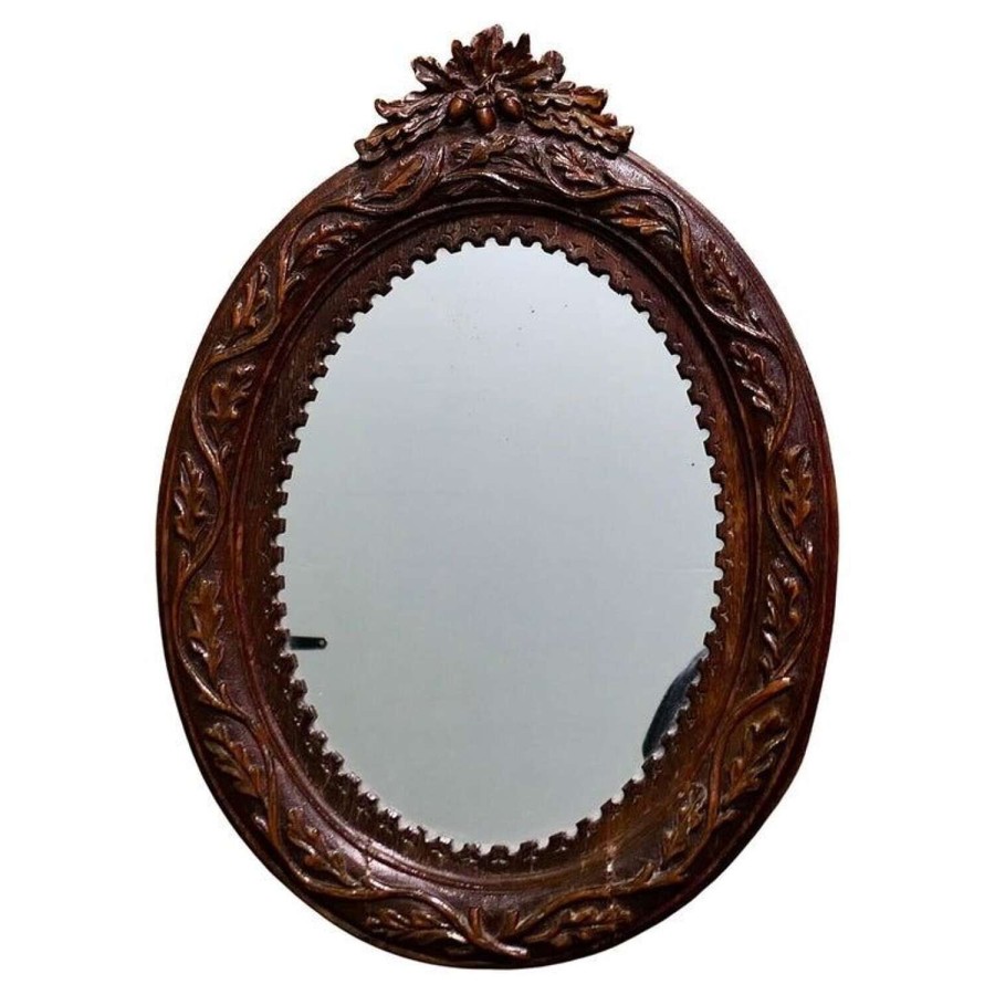 Carved Oak Oval Wall Mirror