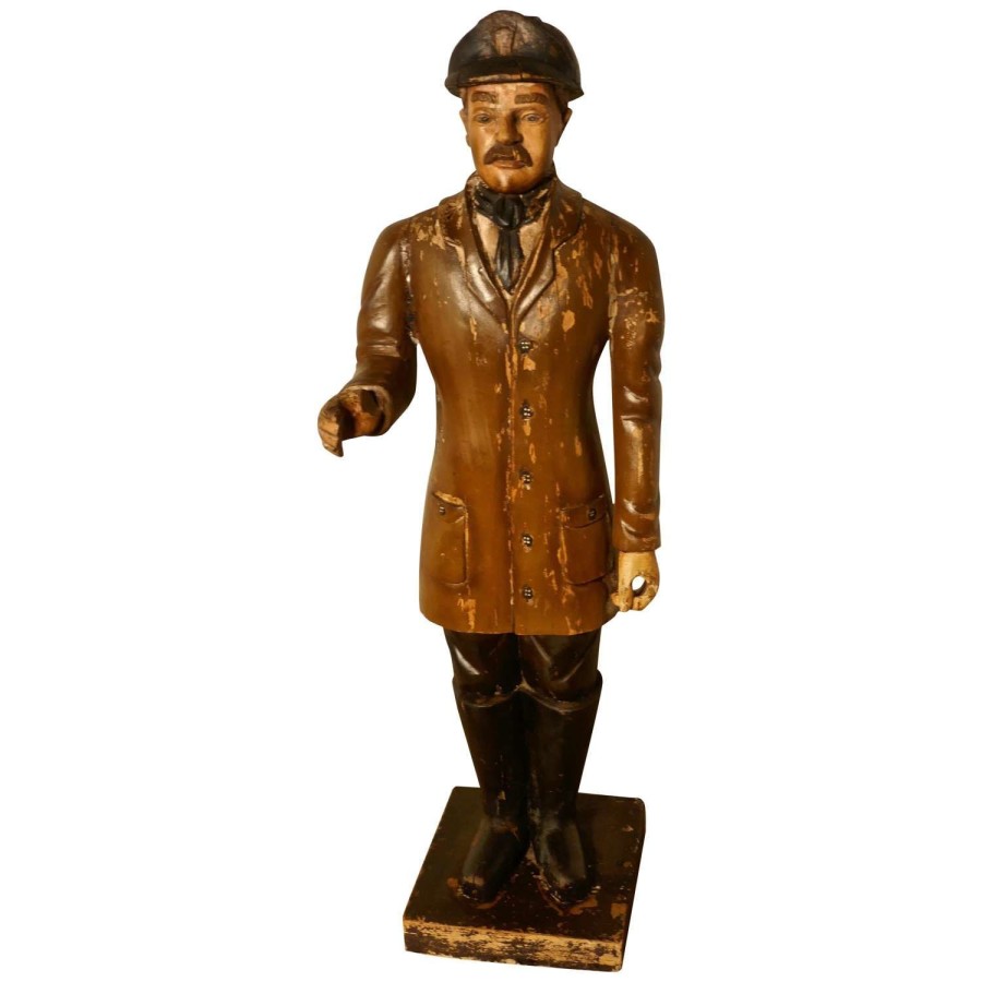 Charming 1920s Wooden Fireman Sculpture
