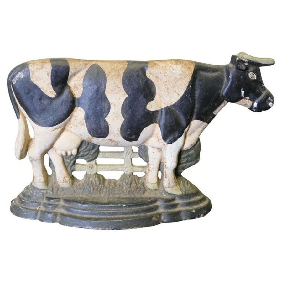 Cold Painted Cast Iron Door Stop, Cow at the Gate