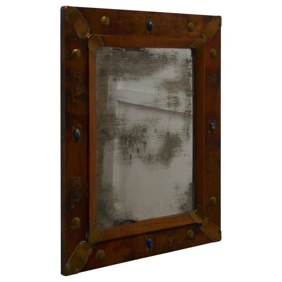 Country Made Art Nouveau Style Folk Art Copper Mirror