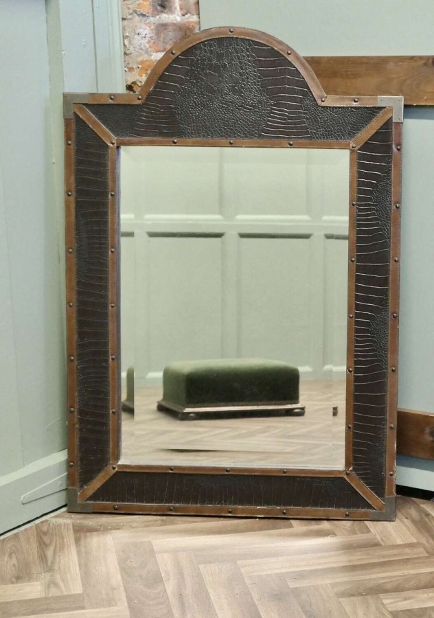 French Art Deco Leather Wall Mirror