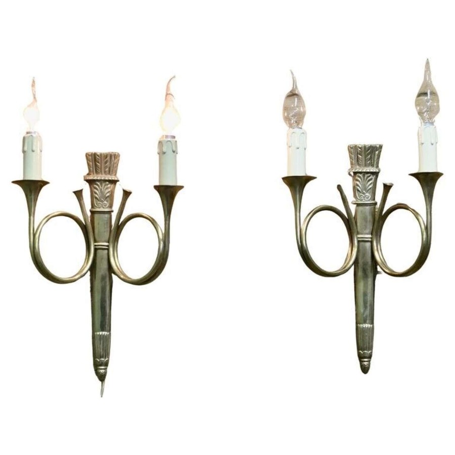 French Art Deco Twin Wall Lights, Hunting Design