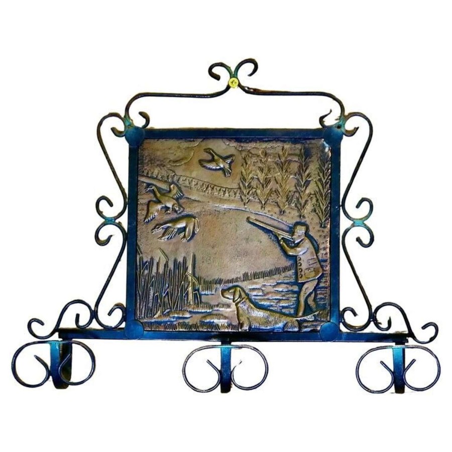 French Iron and Copper Coat Hooks on a Hunting Theme