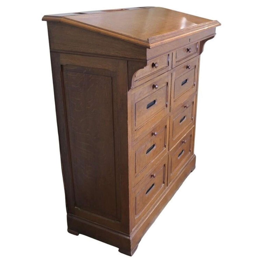 French Oak Hotel Greeting Station, Filing Cabinet, Greeter