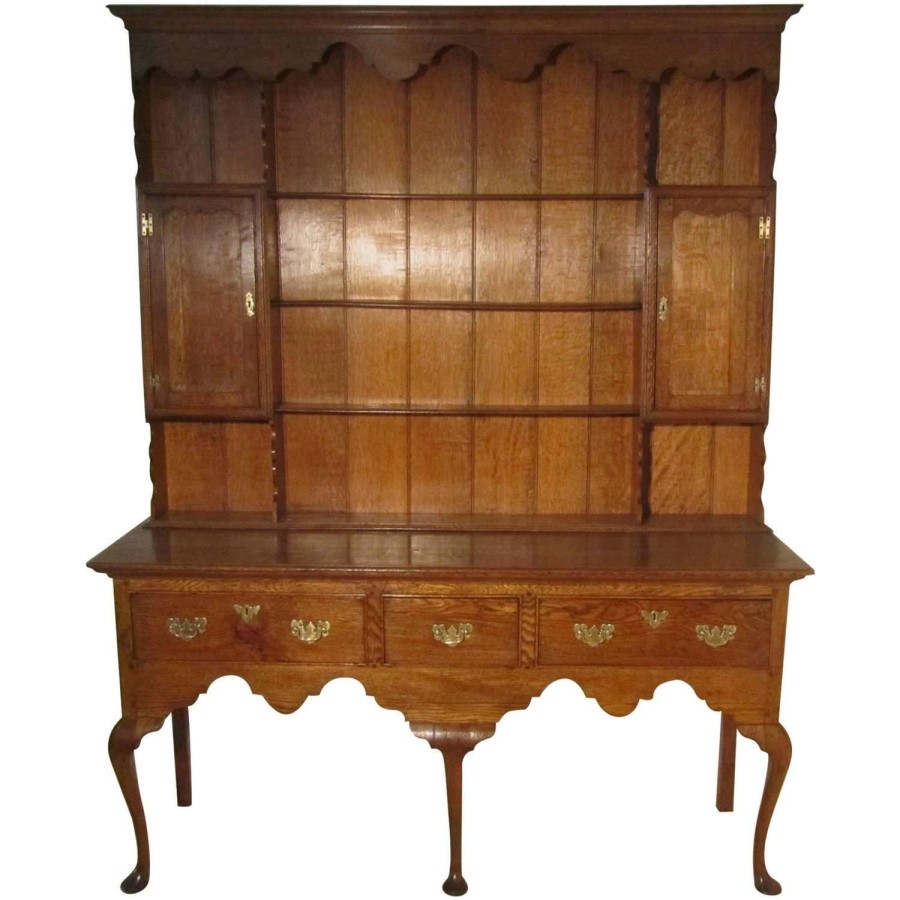 Georgian Country Oak Dresser, Pad Foot base with Plate Rack