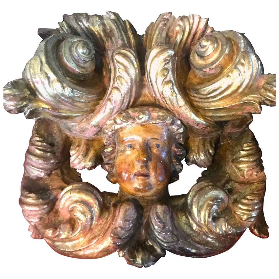 Huge Italian Baroque Carved Cherub Head Putti