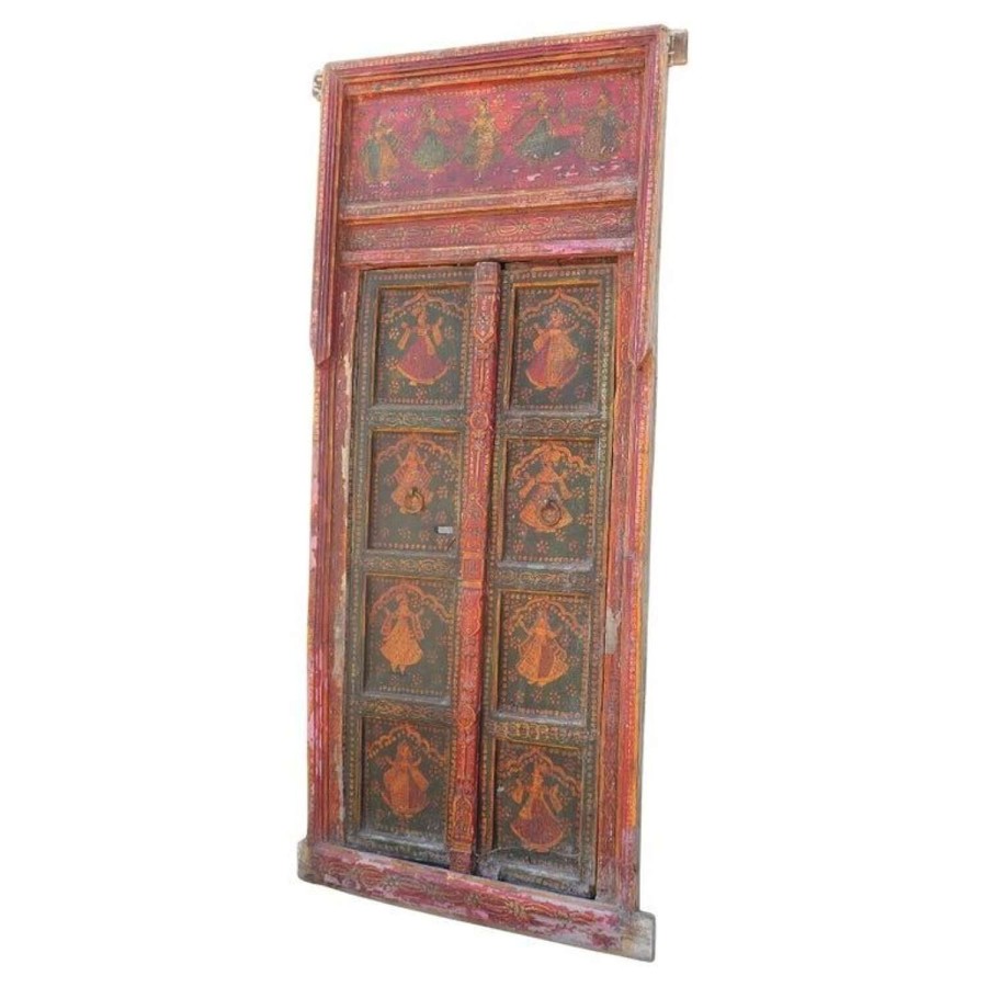 Indian Painted Doors in Original Frame, Wall Art