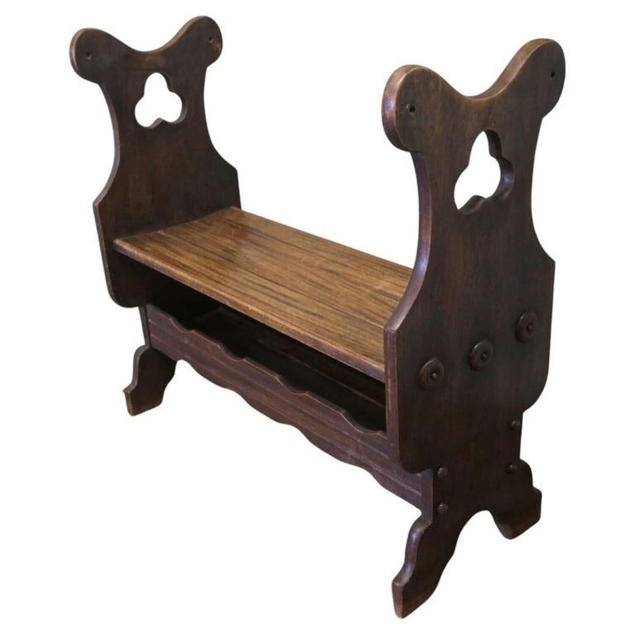 Irish Walnut Bench, Hall Seat with Shoe Storage