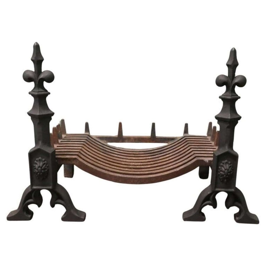 Large 19th Century Andirons with Grate