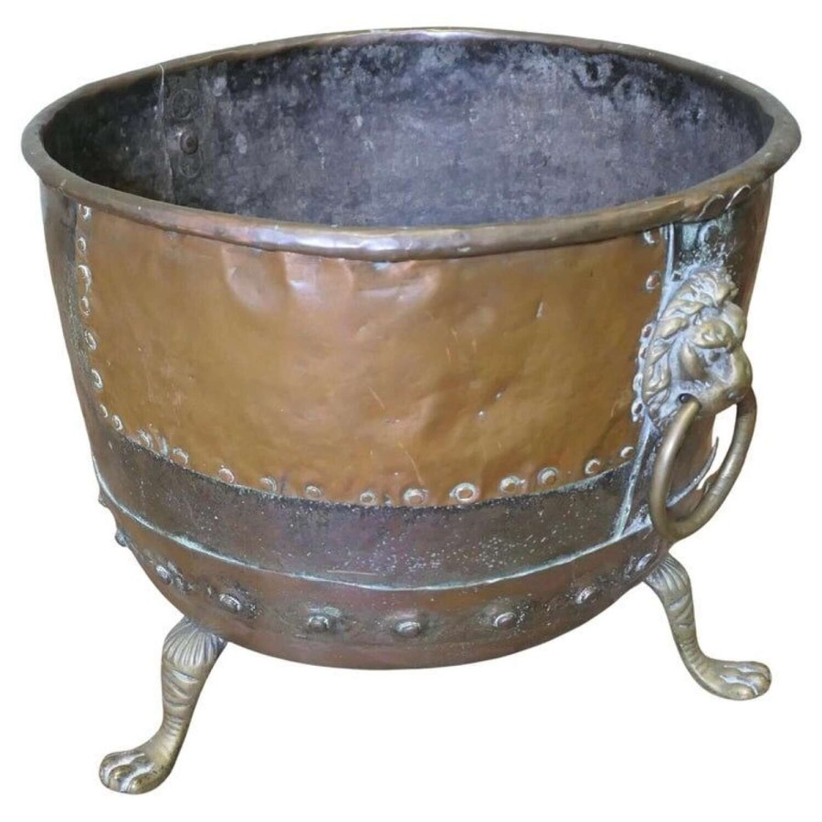 Large Early 19th Century Copper Log Cauldron