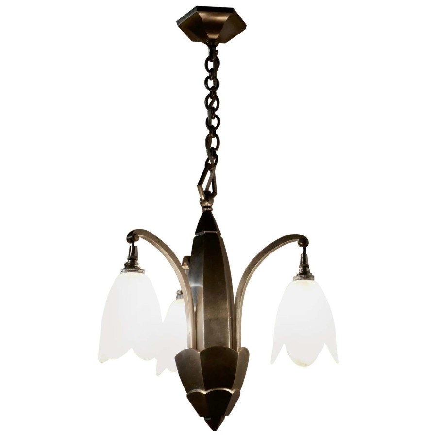 Large French Art Deco Chrome Ceiling Pendant