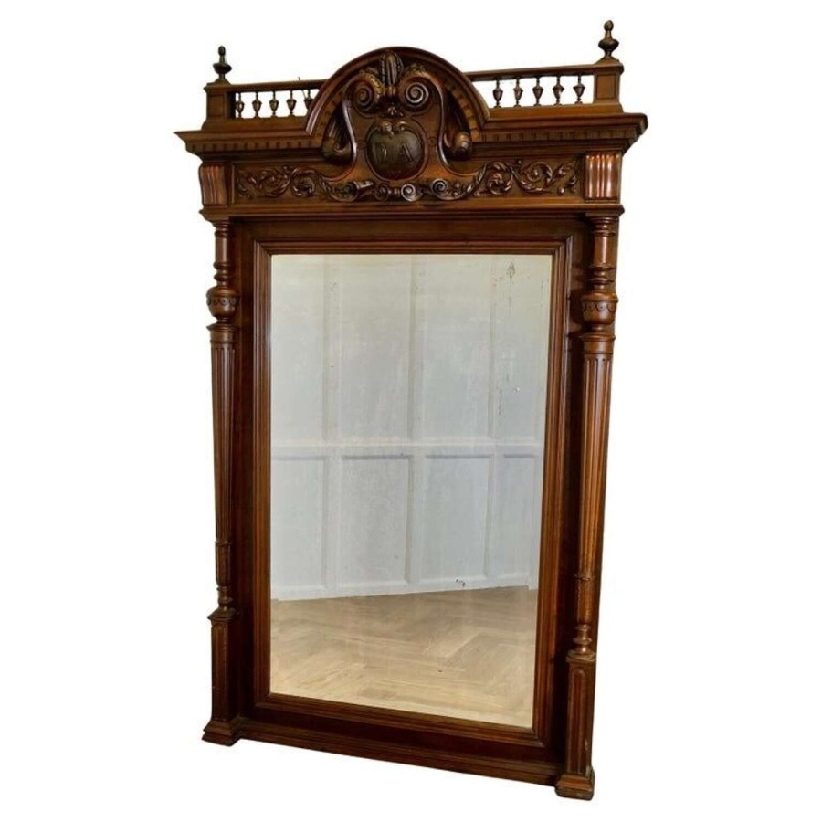 Large French Carved Crested Chateaux Wall Mirror