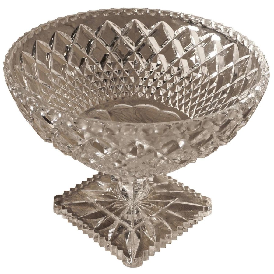 Large French Tazza Diamond Cut Cristal Pedestal Fruit Dish