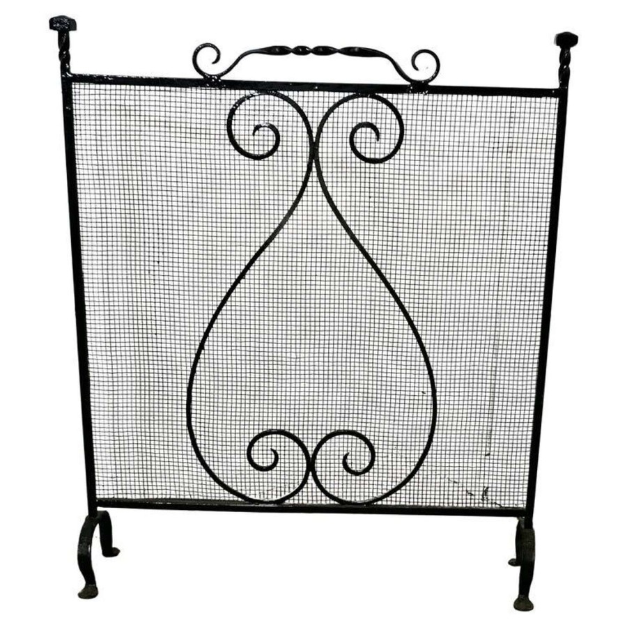 Large Old Wrought Iron Fire Screen